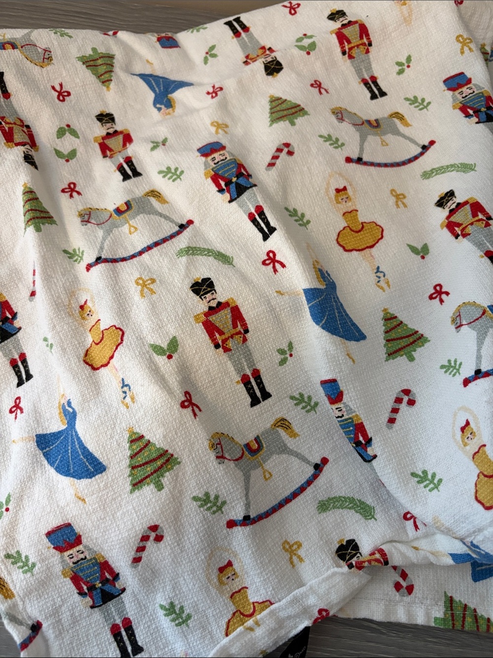 Holiday Nutcracker Print Cotton Tea Towel - White